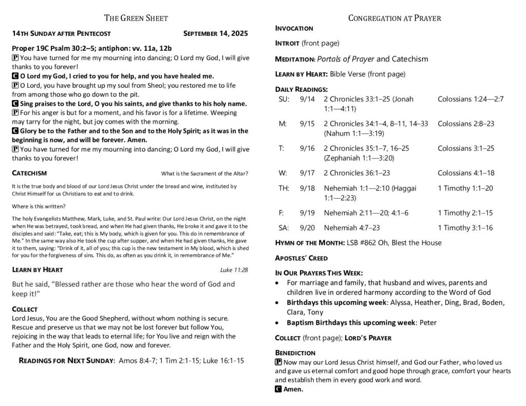 thumbnail of 2025-09-14-14th Sunday after Pentecost_GreenSheet