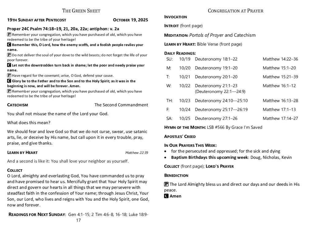 thumbnail of 2025-10-19-19th Sunday after Pentecost_GreenSheet