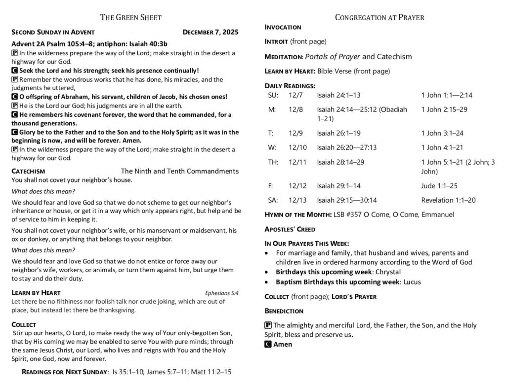 thumbnail of 2025-12-7 2nd Sunday in Advent Green Sheet