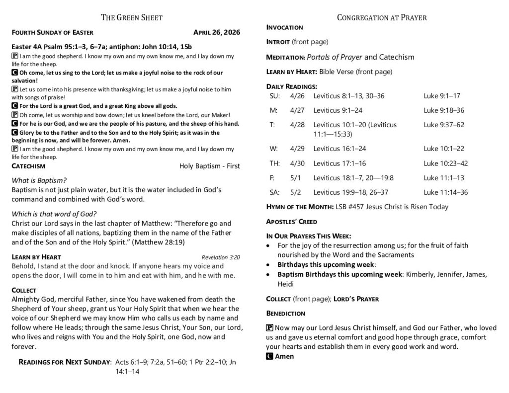 thumbnail of 2026-4-26-Fourth Sunday of Easter_GreenSheet